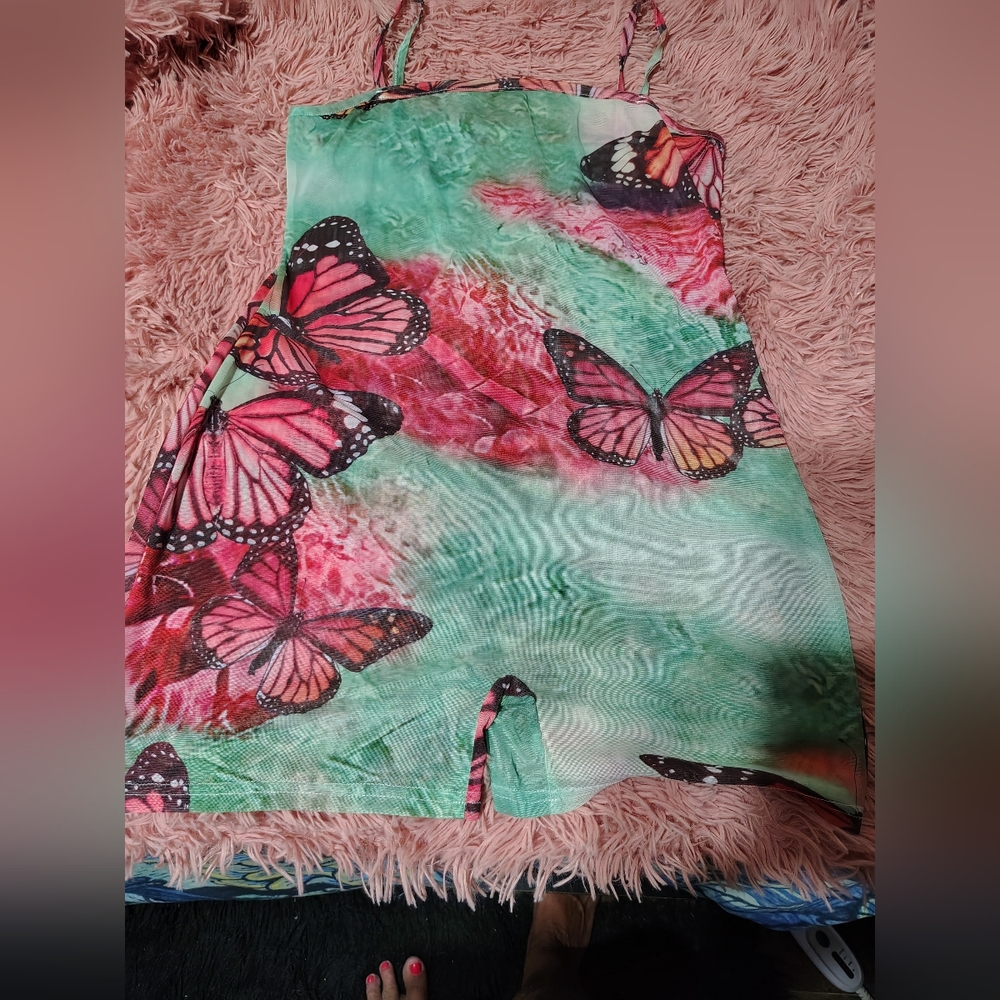Mesh Butterfly Print Romper One Piece Shorts/ No Size See Pics Measurements